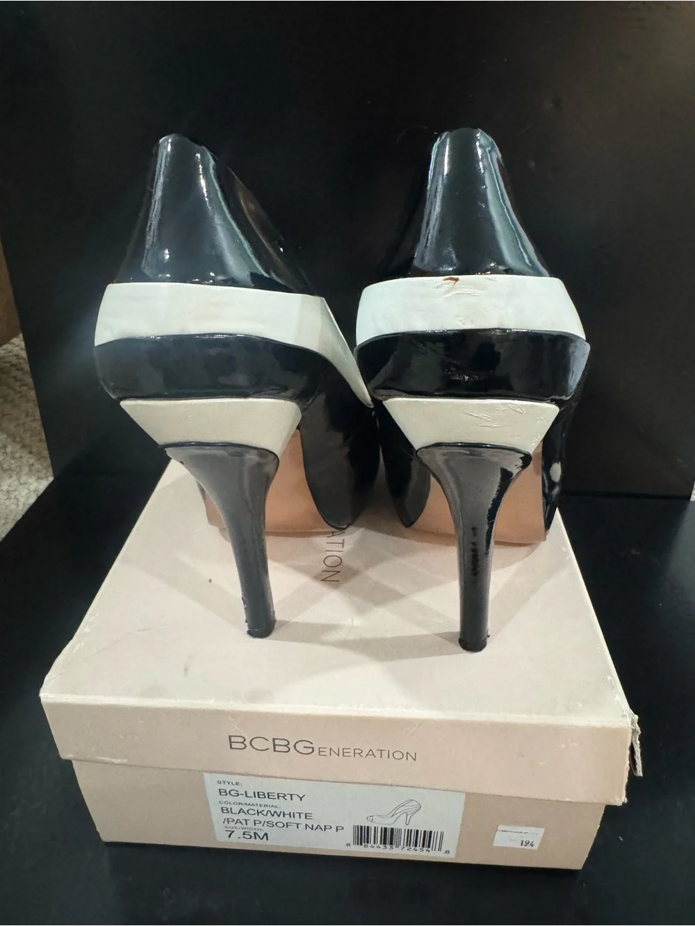 BCBGeneration Black and White Peep-Toe Platform Pumps